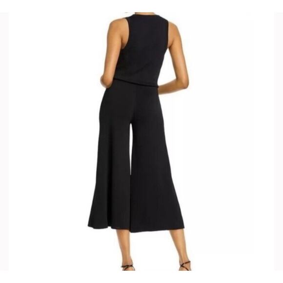 Theory Wrap Bodysuit Lustrate Jumpsuit Wide Leg V Neck  Black Minimalisst Sz M - Picture 4 of 11